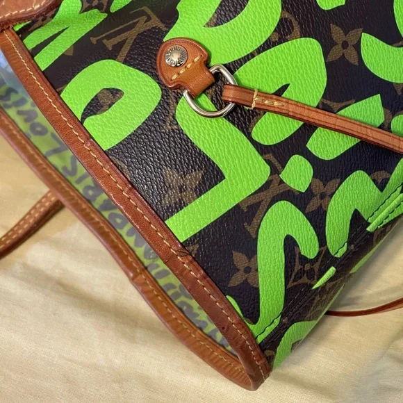 Louis Vuitton x Stephen Sprouse Graffiti Neverfull Gm Neon Green Tote Bag Rare - Picture 7 of 16